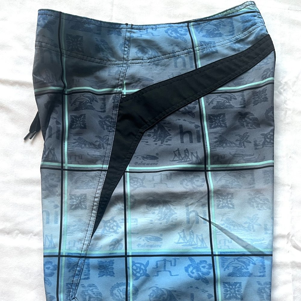 Men's Palmwave Hawaiian Board Shorts Gray & Blue Multicolor Size 32